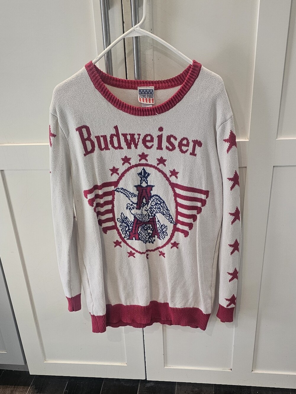 Vintage Unisex Budweiser Red & Cream Logo Knit Sweater